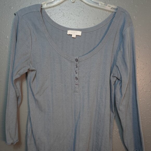 Loft Womens Dark Gray Pointelle Henley Pajama Top and Short Set Size Medium - Picture 2 of 7